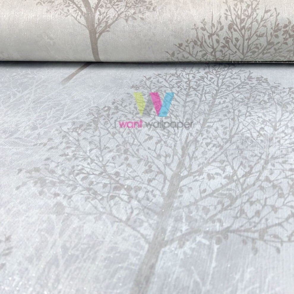 Arthouse Wonderland Tree Pattern Wallpaper Silhouette Forest Stripe Glitter Roll[NATURAL 256702]