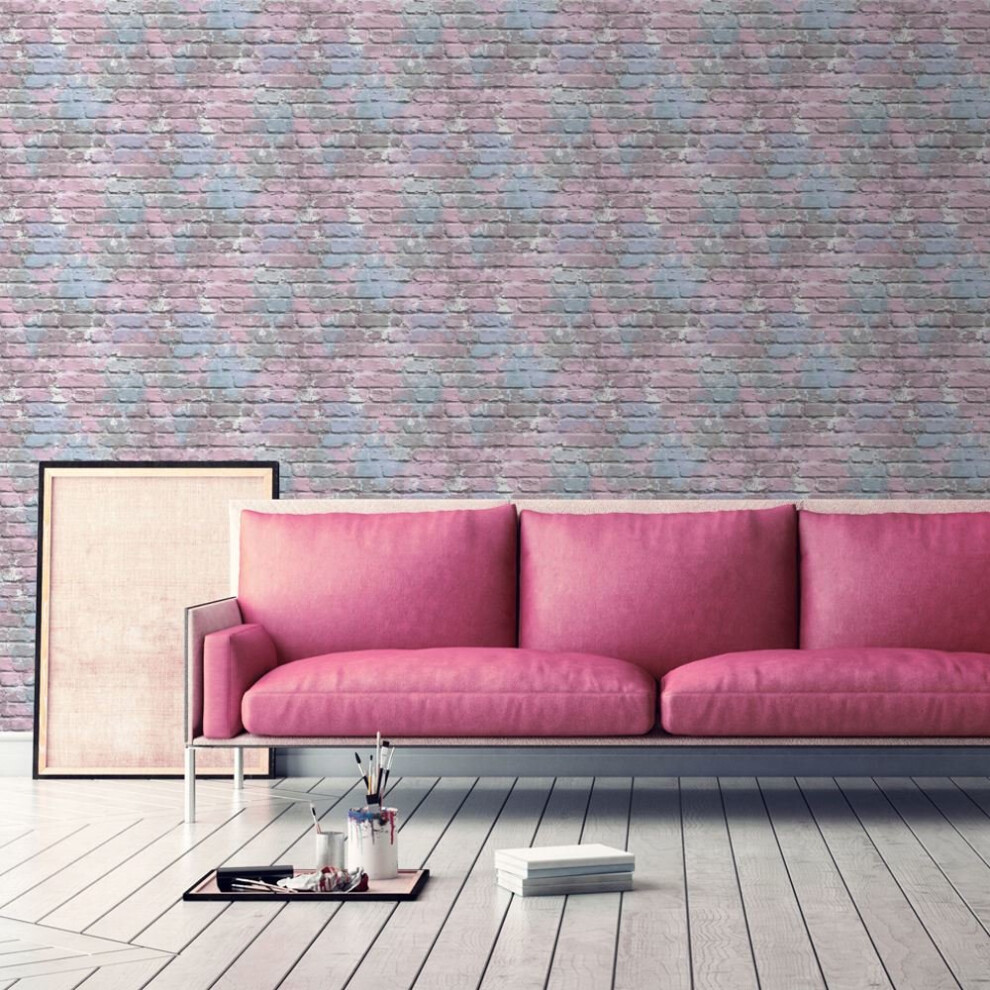 Muriva Painted Brick Pattern Wallpaper Paint Splash Colourful Modern Textured[LILAC L33506]