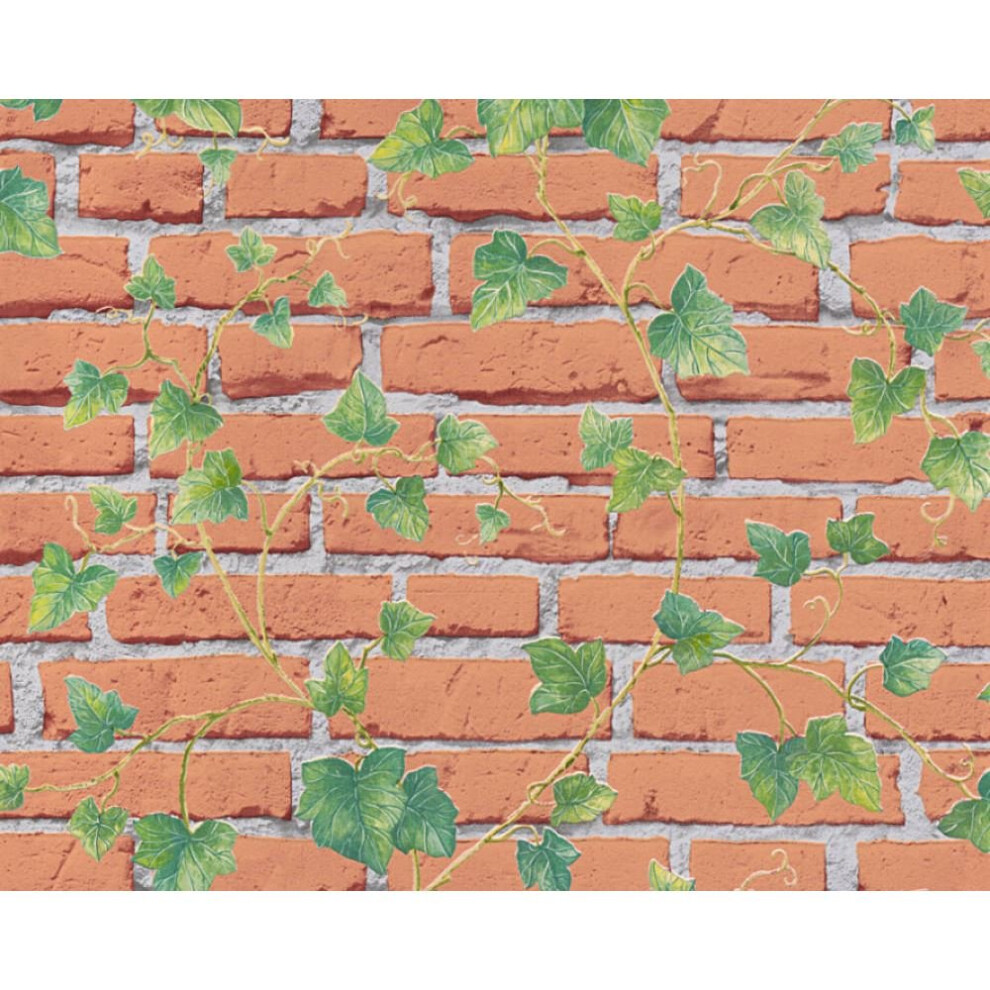 As Creation Ivy Leaf Pattern Wallpaper Faux Brick Effect Realistic Embossed 319422 4051315138090