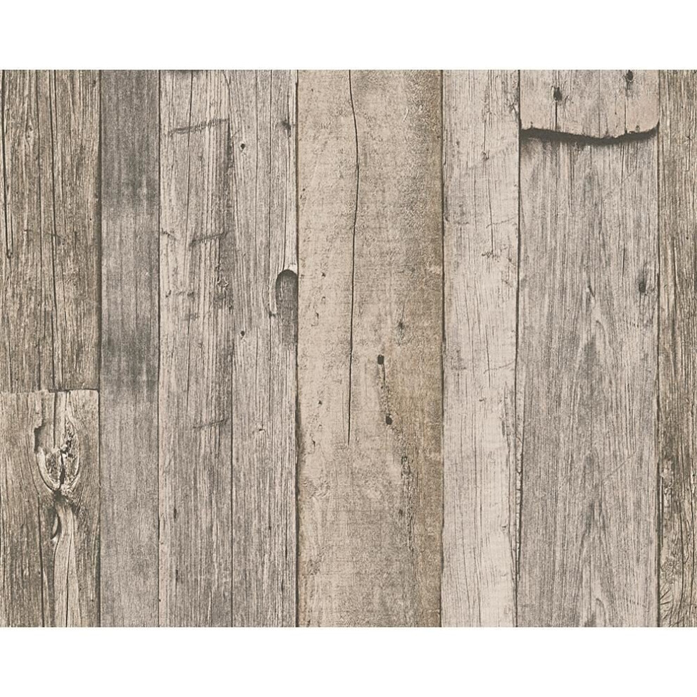 New As Creation Wood Beam Pattern Faux Effect Textured Non Woven Mural Wallpaper[Beige Cream Black 959312] 653449769009