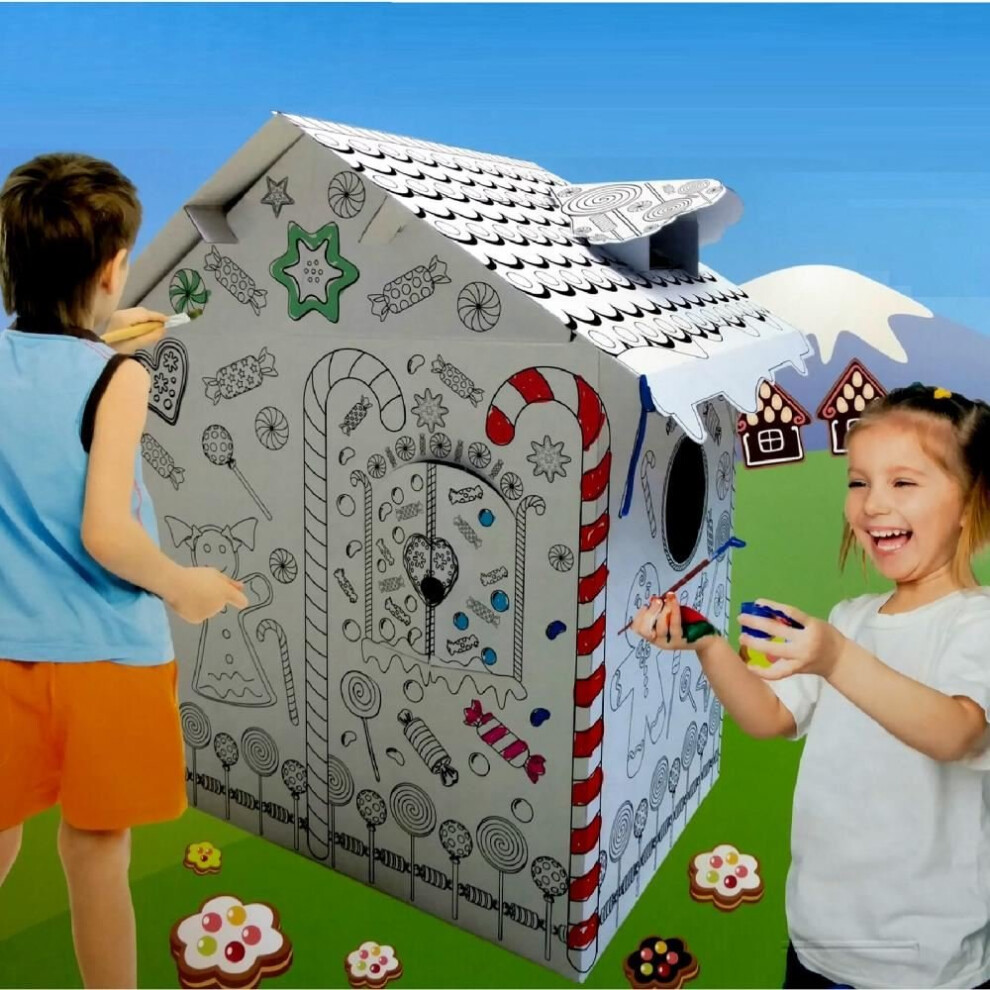 Colour Your Own Gingerbread House Kids Playhouse Cardboard Wendy Tent