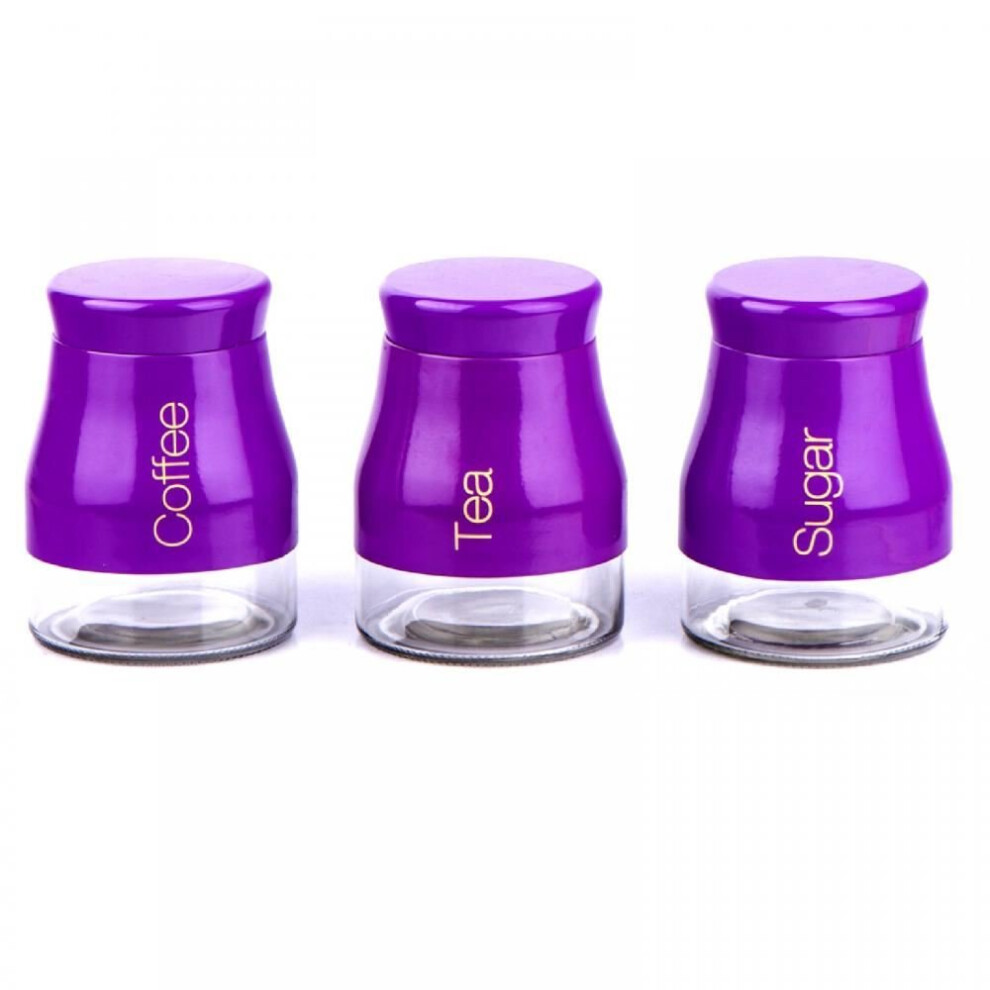 SET OF 3 TEA COFFEE SUGAR JARS PURPLE