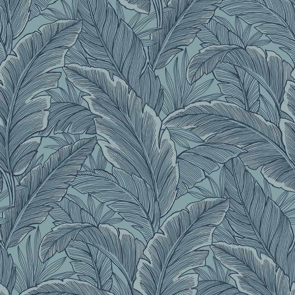 Pear Tree Tropical Palm Leaf Wallpaper Glitter Textured Vinyl Blue Steel - Image 2