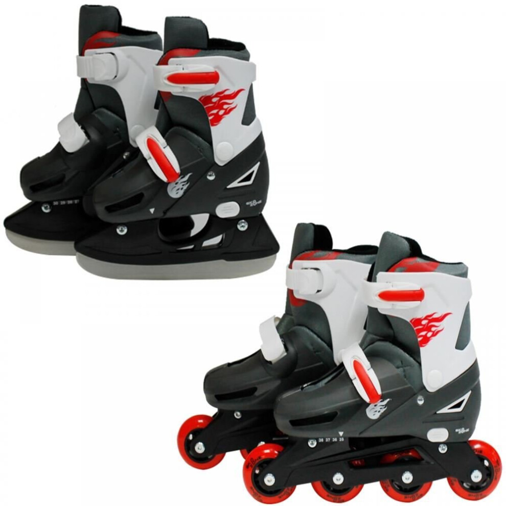 Boys Red 2in1 Roller Blades Inline Ice Skates Set[Small 9-12 (27-30 EU)]