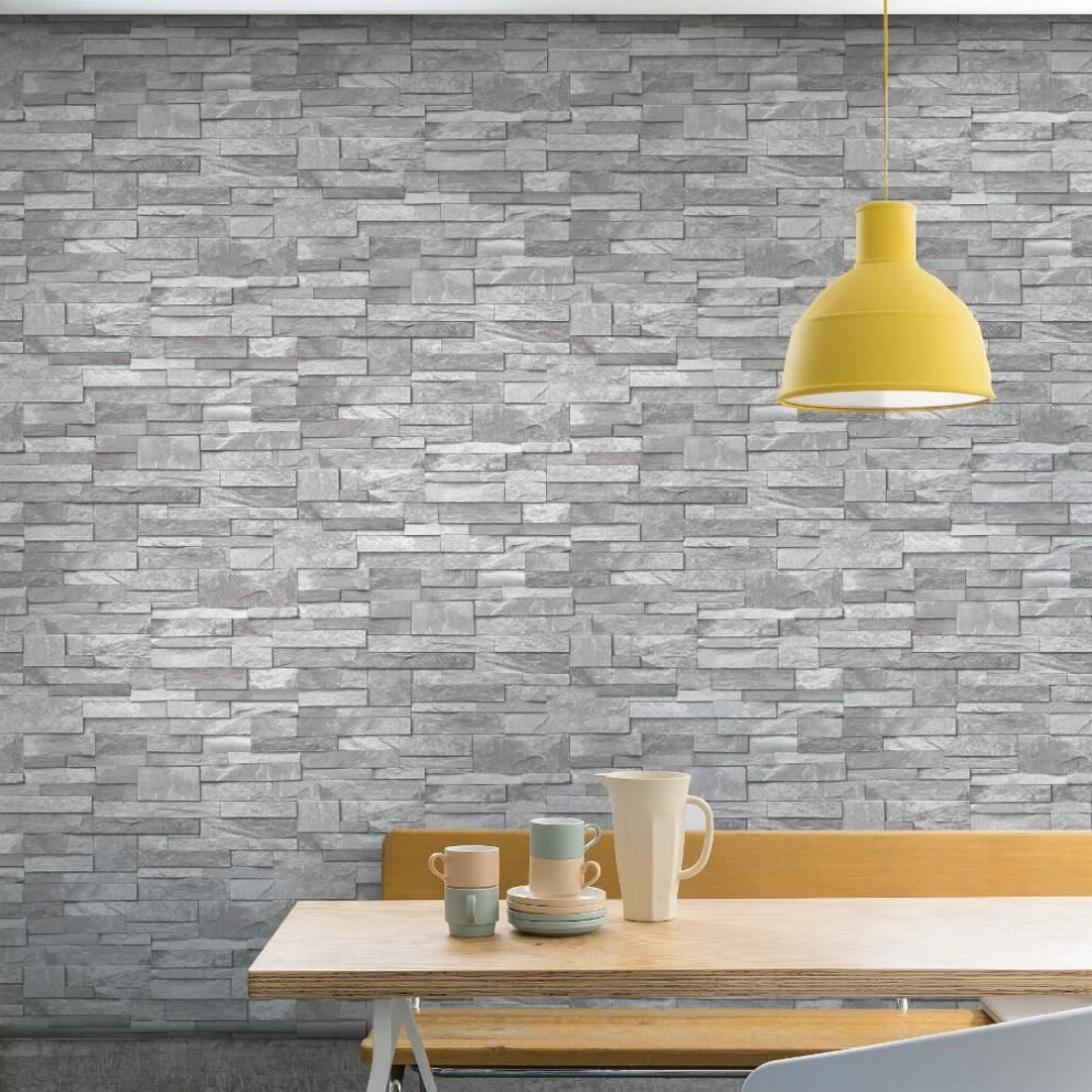 Grandeco Stone Pattern Wallpaper Faux Effect Realistic Modern Embossed Brick[Grey A17202] 5411012386764