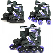 SK8 Zone Girls Purple 3in1 Adjustable Roller Blades Inline Quad Ice Skates New[Small 9-12 (27-30 EU)]