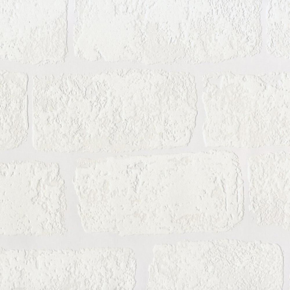 ANAGLYPTA LINCOLNSHIRE WHITE BRICK PATTERN TEXTURED PAINTABLE WALLPAPER RD812