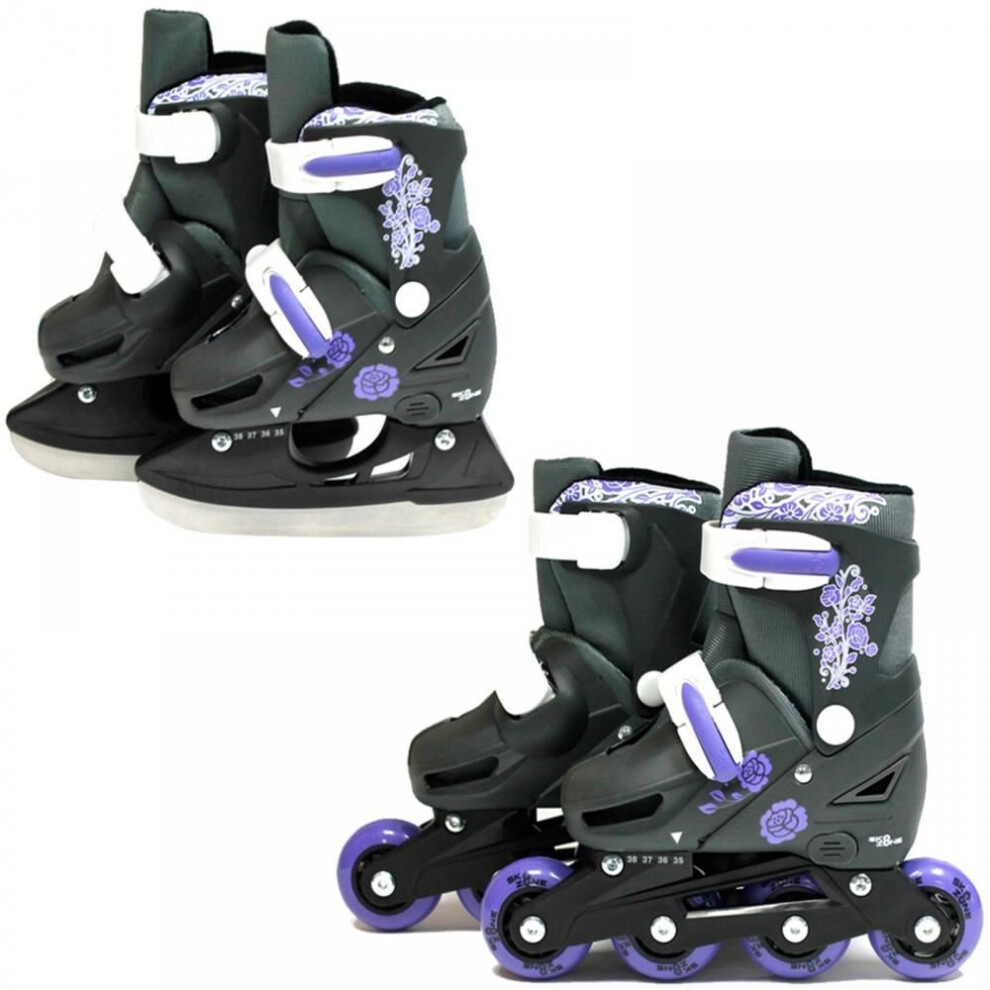 Sk8 Zone Girls 2In1 Adjustable Roller Blades Inline Skates Ice Skating[Small 9-12 (27-30 Eu)] Purple