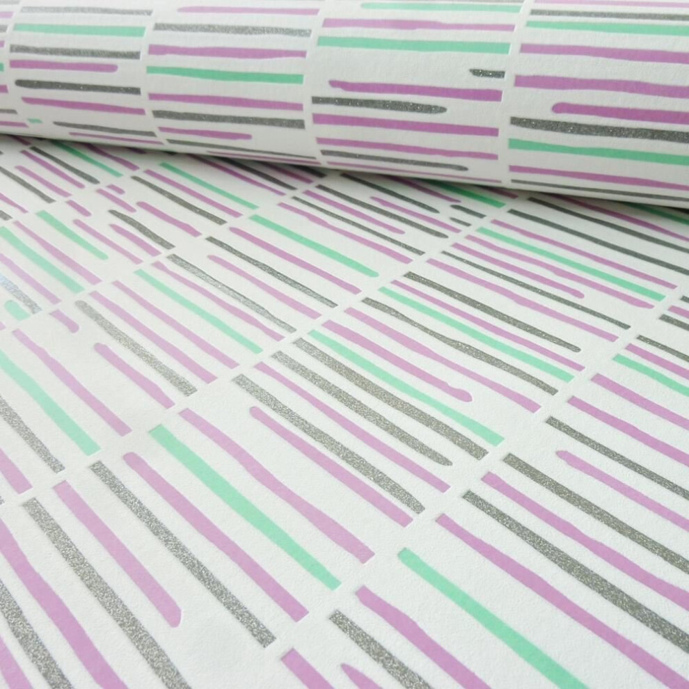 P&S International Horizontal Stripe Pattern Modern Metallic Glitter Stripe Motif[White Pink 13384-30]* 4000278338429