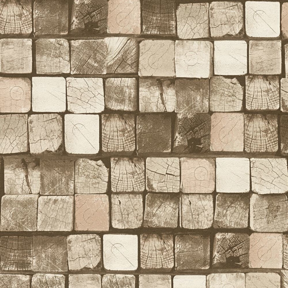 As Creation Wood Block Pattern Wallpaper Faux Effect Square Embossed Textured 344525 4051315330692