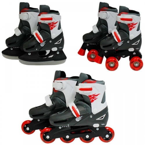Red 3in1 Roller Blades Inline Quad Ice Skates Small 9-12 (27-30 EU)