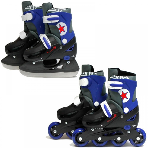 Boys Blue 2in1 Roller Blades Inline Ice Skates Set Medium 13-3 (31-34 EU)