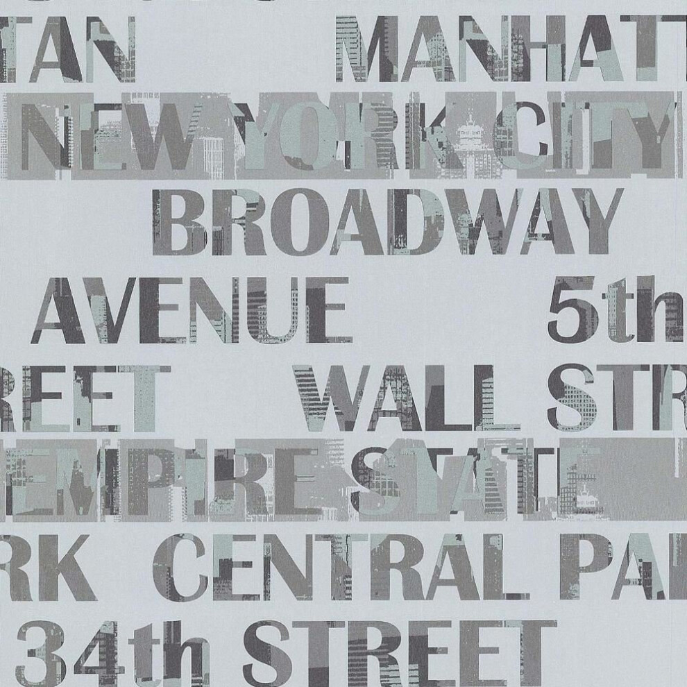 New Galerie New York Typography Manhattan Silver City Pattern Wallpaper 12118409 733115990569