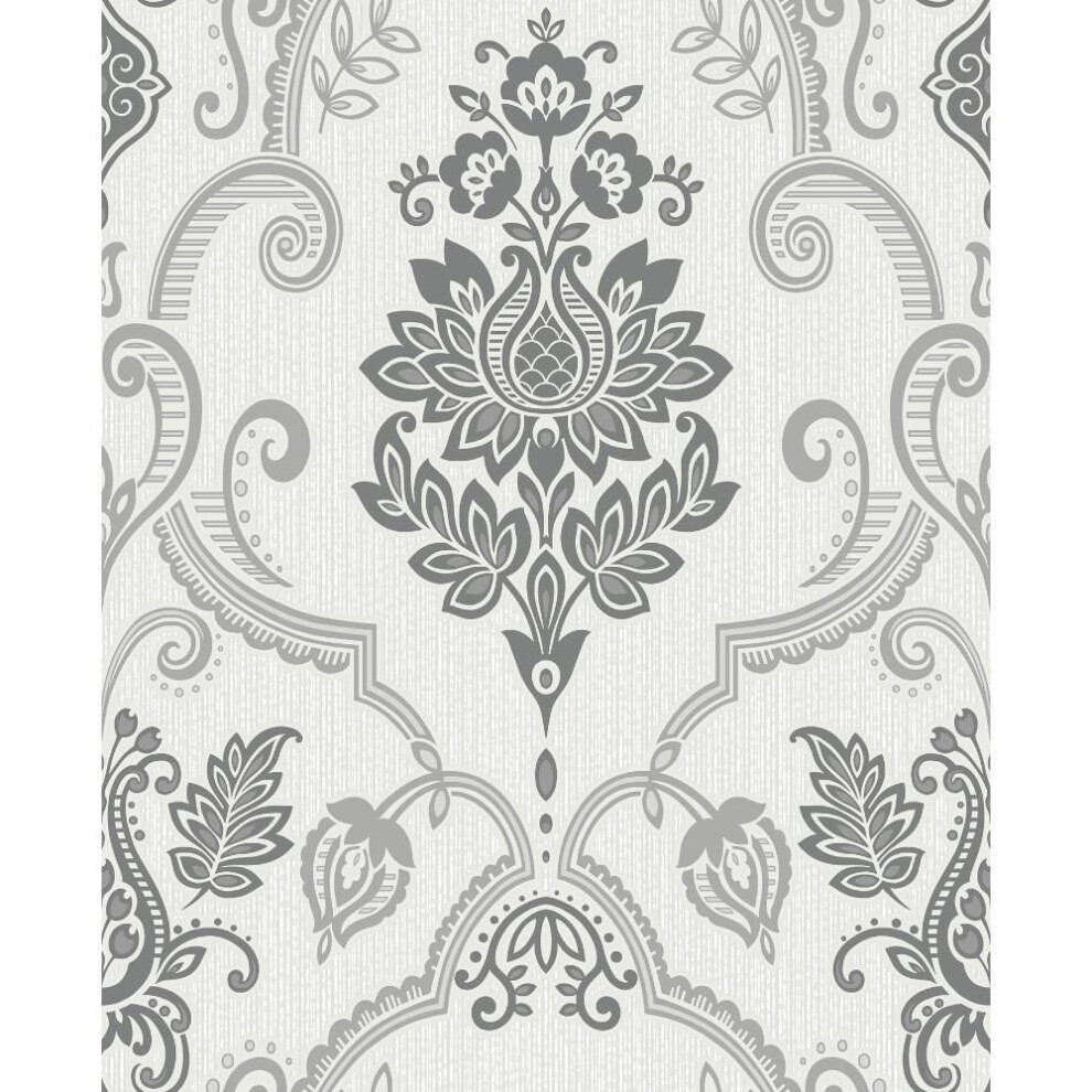 New Holden Sandringham Floral Damask Pattern Glitter Vinyl Textured Wallpaper[ 75730] Black/White