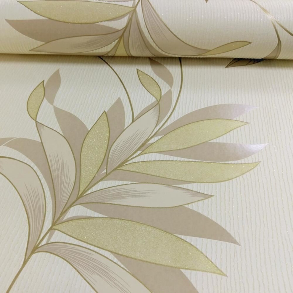 As Creation Floral Leaf Pattern Wallpaper Embossed Glitter Stripe Motif Roll[Gold 325222] 4051315156735