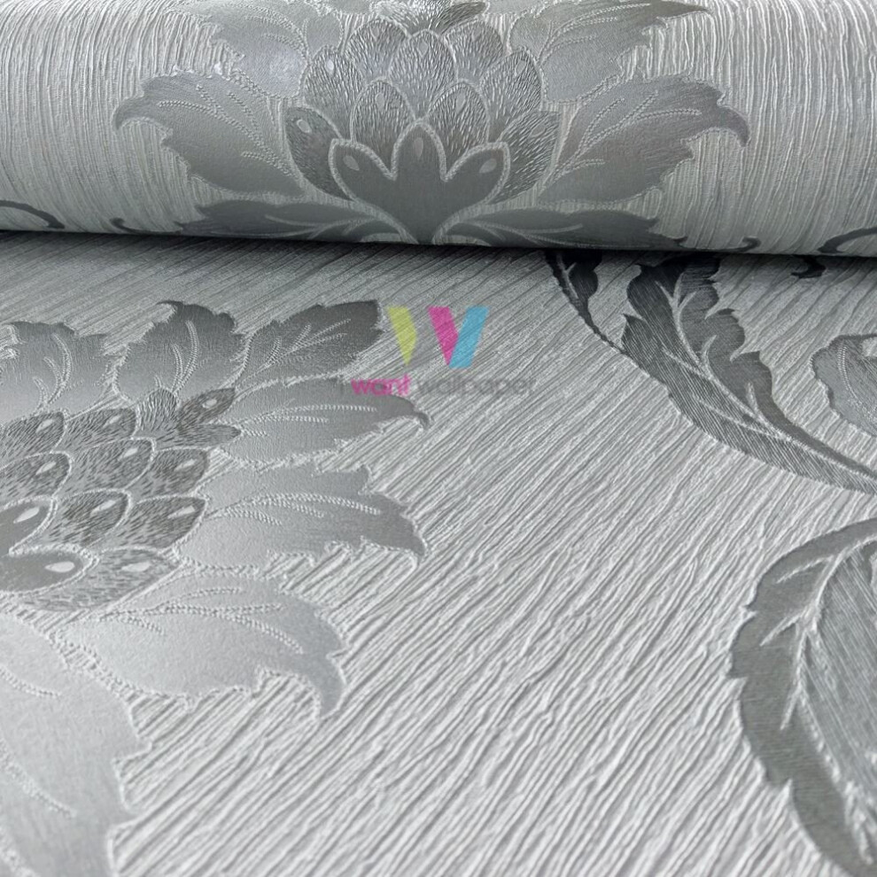 Holden Viviani Damask Pattern Wallpaper Metallic Textured Leaf Vinyl 35590 5022976355903