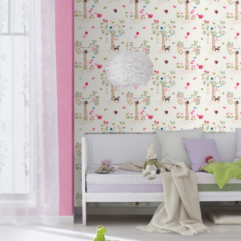 Rasch Bird Butterfly Woodland Pattern Childrens Wallpaper Forest Tree Rabbit 247220 4000441247220