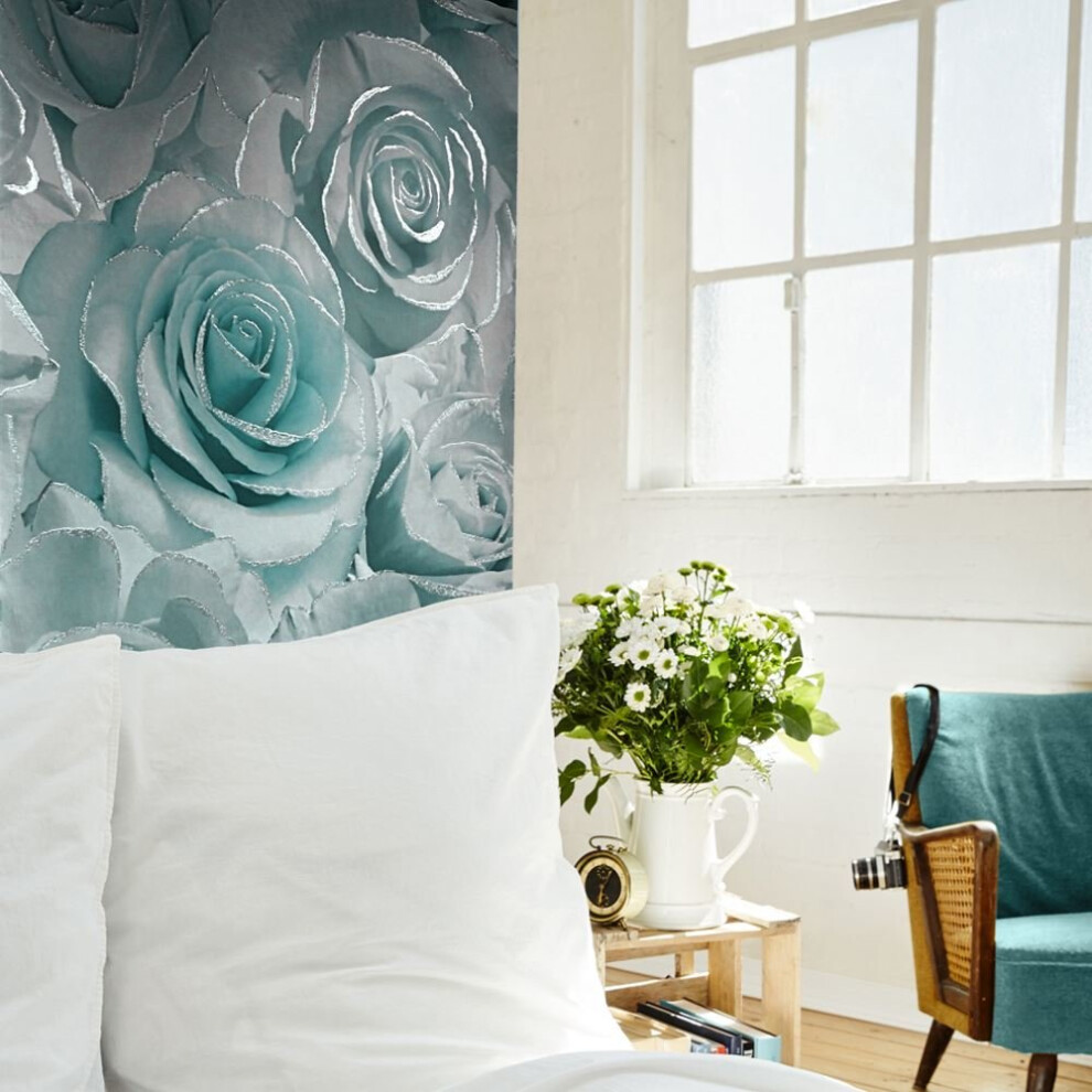 Madison Glitter Aqua Wallpaper Floral Living Room Bedroom Wallpaper Wall Paper Rolls