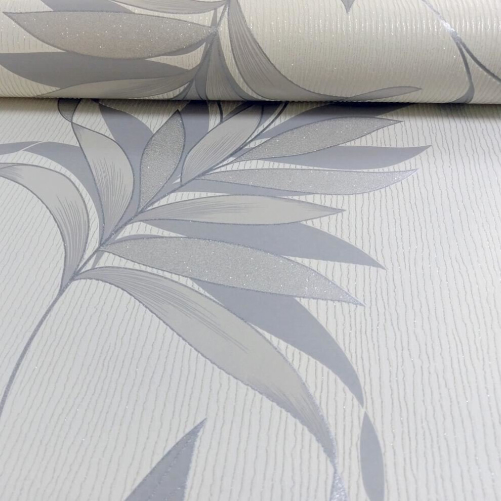 As Creation Floral Leaf Pattern Wallpaper Embossed Glitter Stripe Motif Roll[Silver 325221] 4051315156728