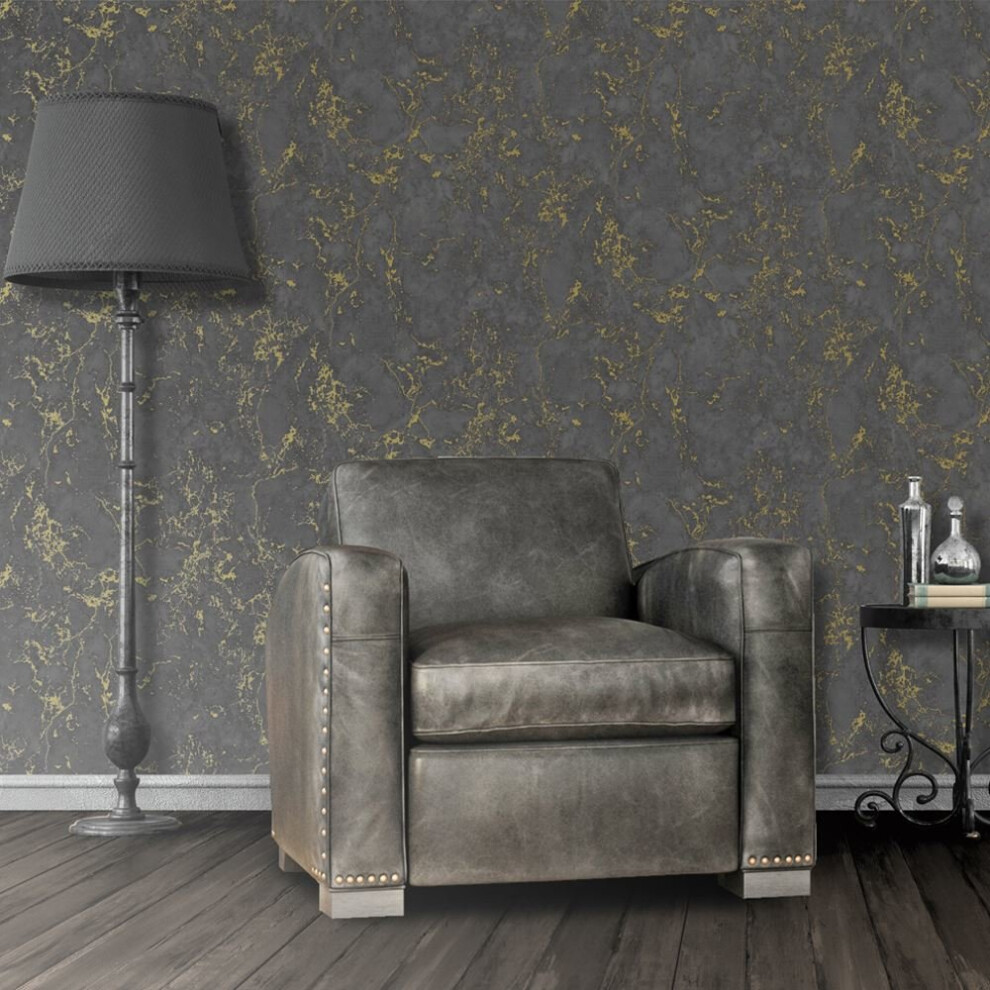 Muriva Marble Pattern Wallpaper Faux Effect Stone Metallic Gold Vinyl E85529