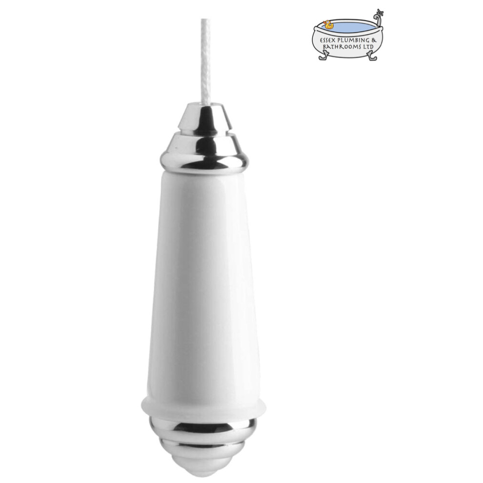 (White) Traditional Chrome & Ceramic Bathroom Light Pull