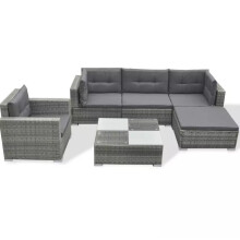 6pc vidaXL 42744 Rattan Garden Sofa Set | 5 Seater Outdoor Rattan Furniture Set
