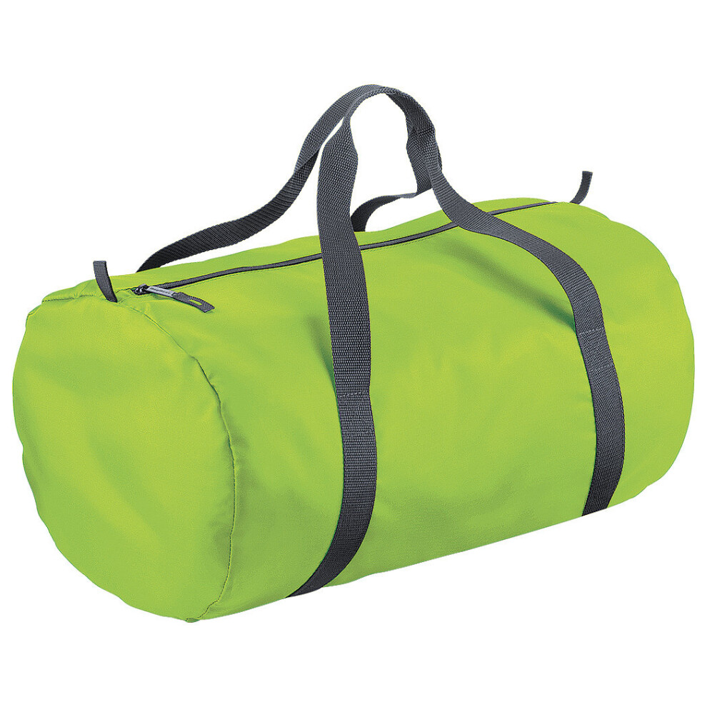 (One Size, lime Green) BagBase Packaway Barrel Bag / Duffle Water Resistant Travel Bag (32 Litres) (Pack of 2)