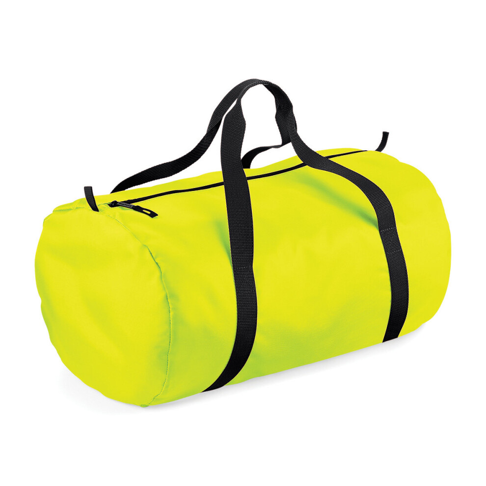 (One Size, Fluorescent Yellow/ Black) BagBase Packaway Barrel Bag / Duffle Water Resistant Travel Bag (32 Litres) (Pack of 2)-image-OPC-P52WDFS-NEW