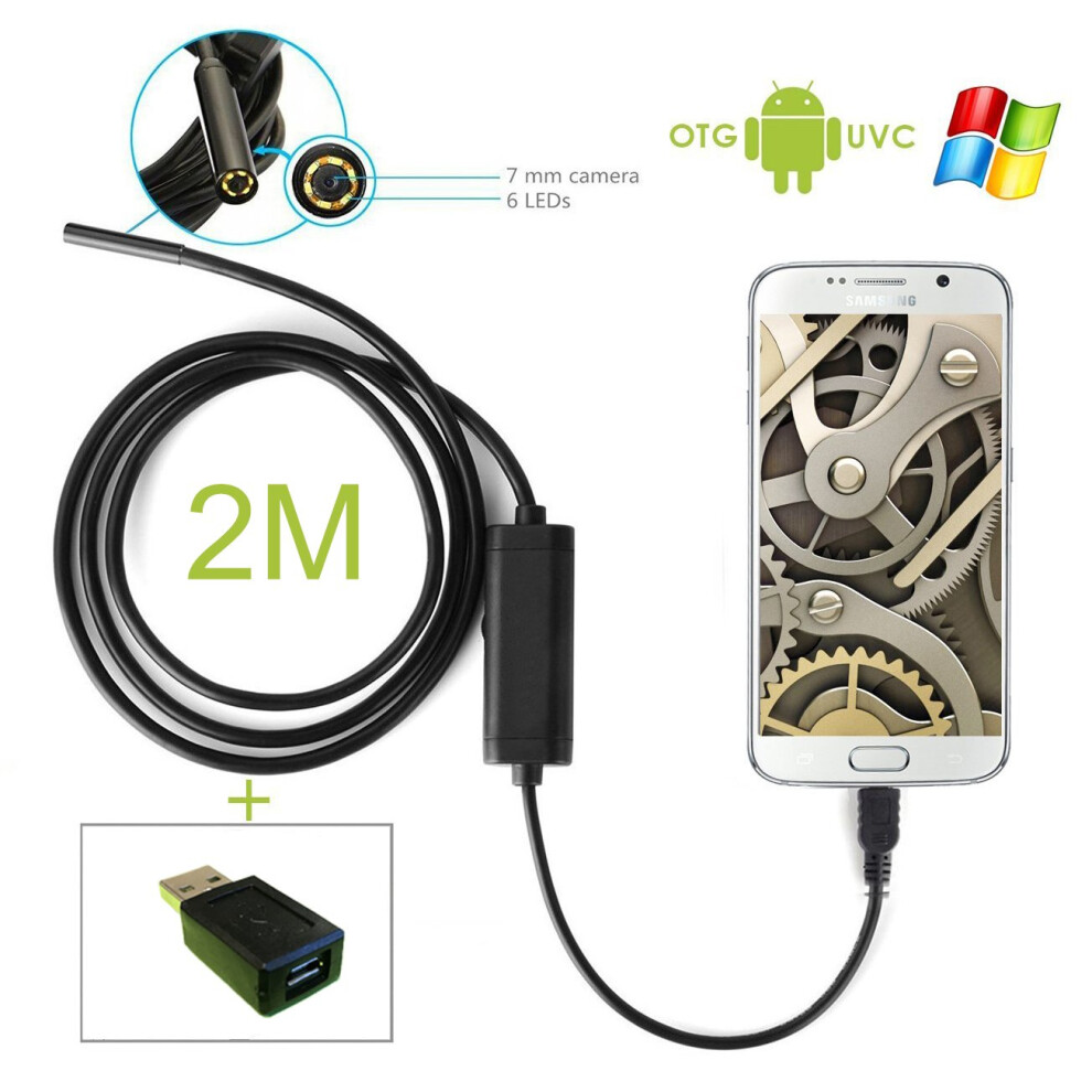 Endoscope Waterproof Blocked Drain / Cavity / Ear Inspection Camera 2m for Android/Windows PC 
