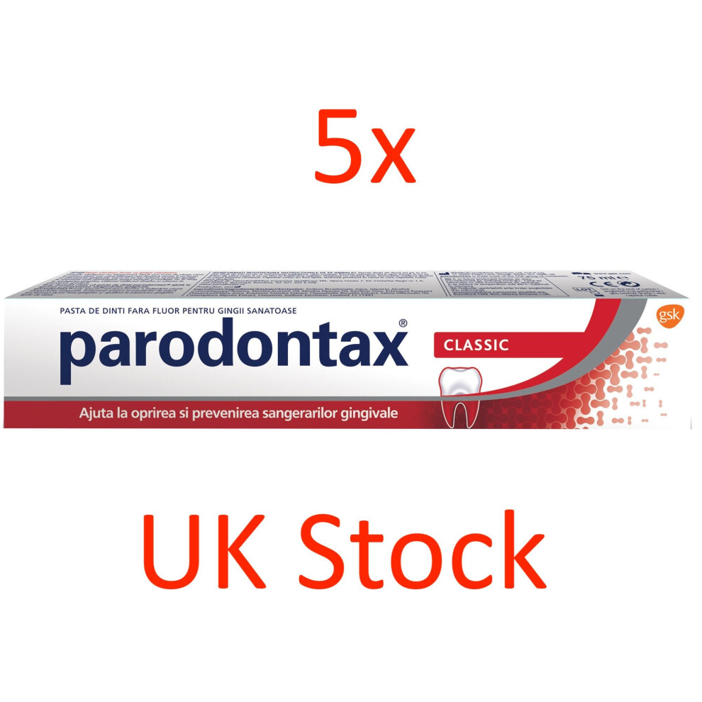 5x PARODONTAX CLASSIC 75 ml. TOOTHPASTE Non Fluoride