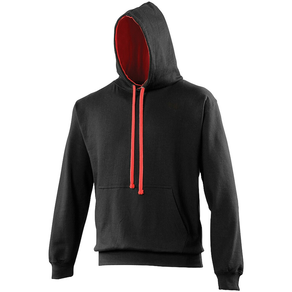 (M, Jet Black / Fire Red) Awdis Varsity Hooded Sweatshirt / Hoodie 