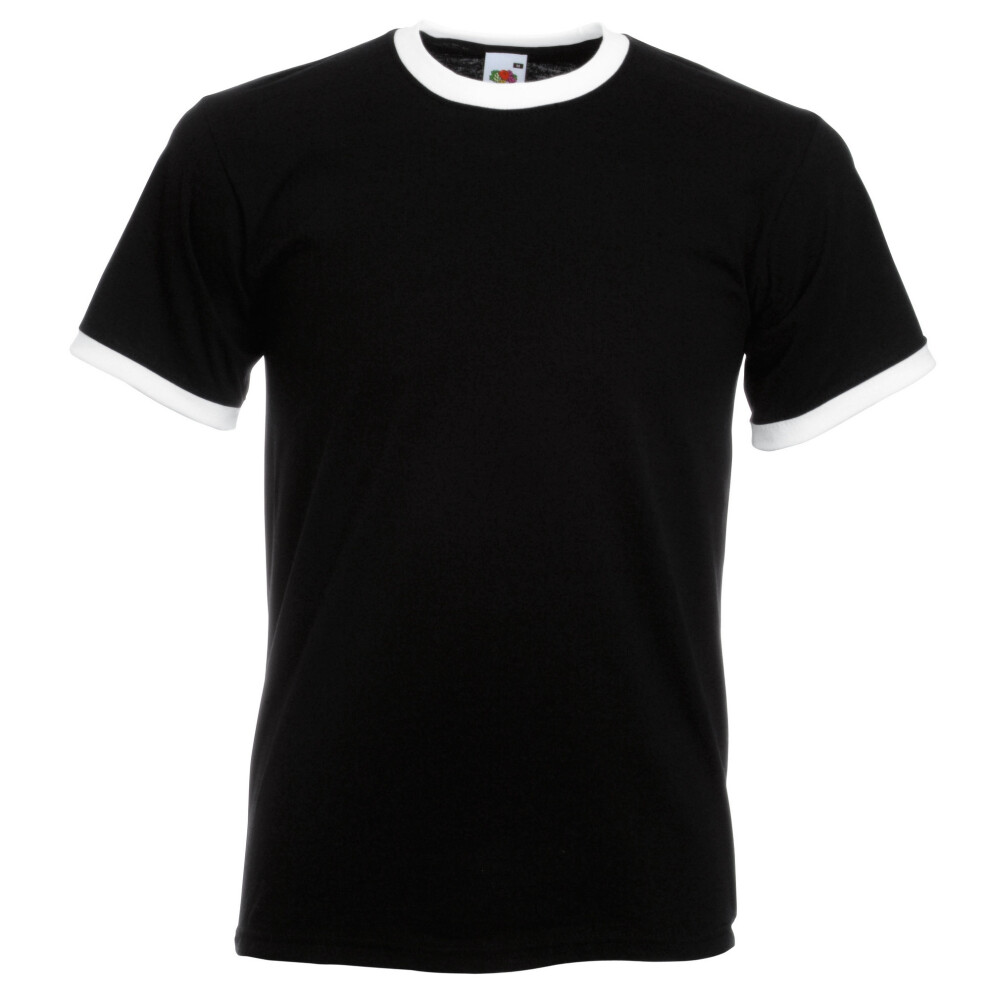 (S, Black/White) Fruit Of The Loom Mens Ringer Short Sleeve T-Shirt