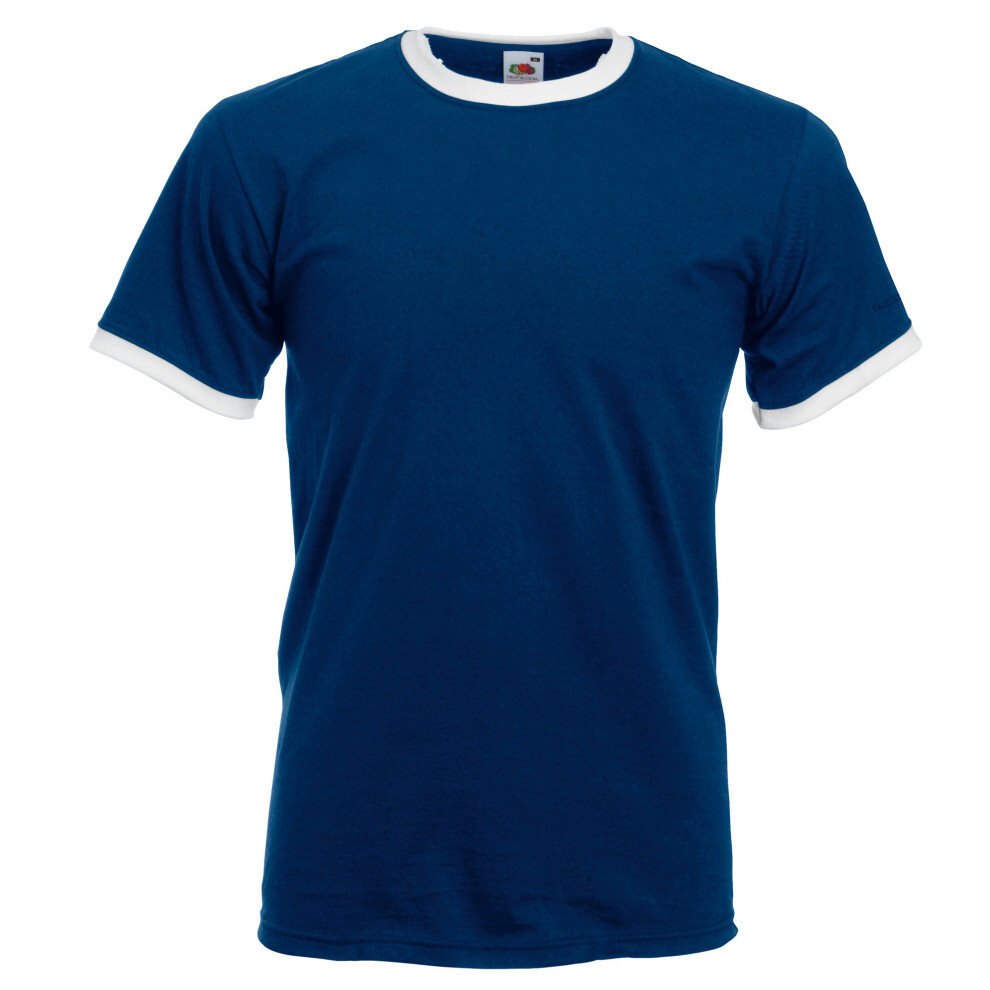 (L, Navy/White) Fruit Of The Loom Mens Ringer Short Sleeve T-Shirt