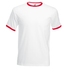 (XL, White/Red) Fruit Of The Loom Mens Ringer Short Sleeve T-Shirt