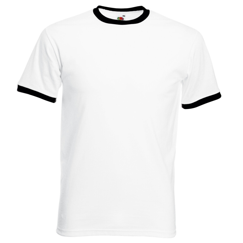 (M, White/Black) Fruit Of The Loom Mens Ringer Short Sleeve T-Shirt