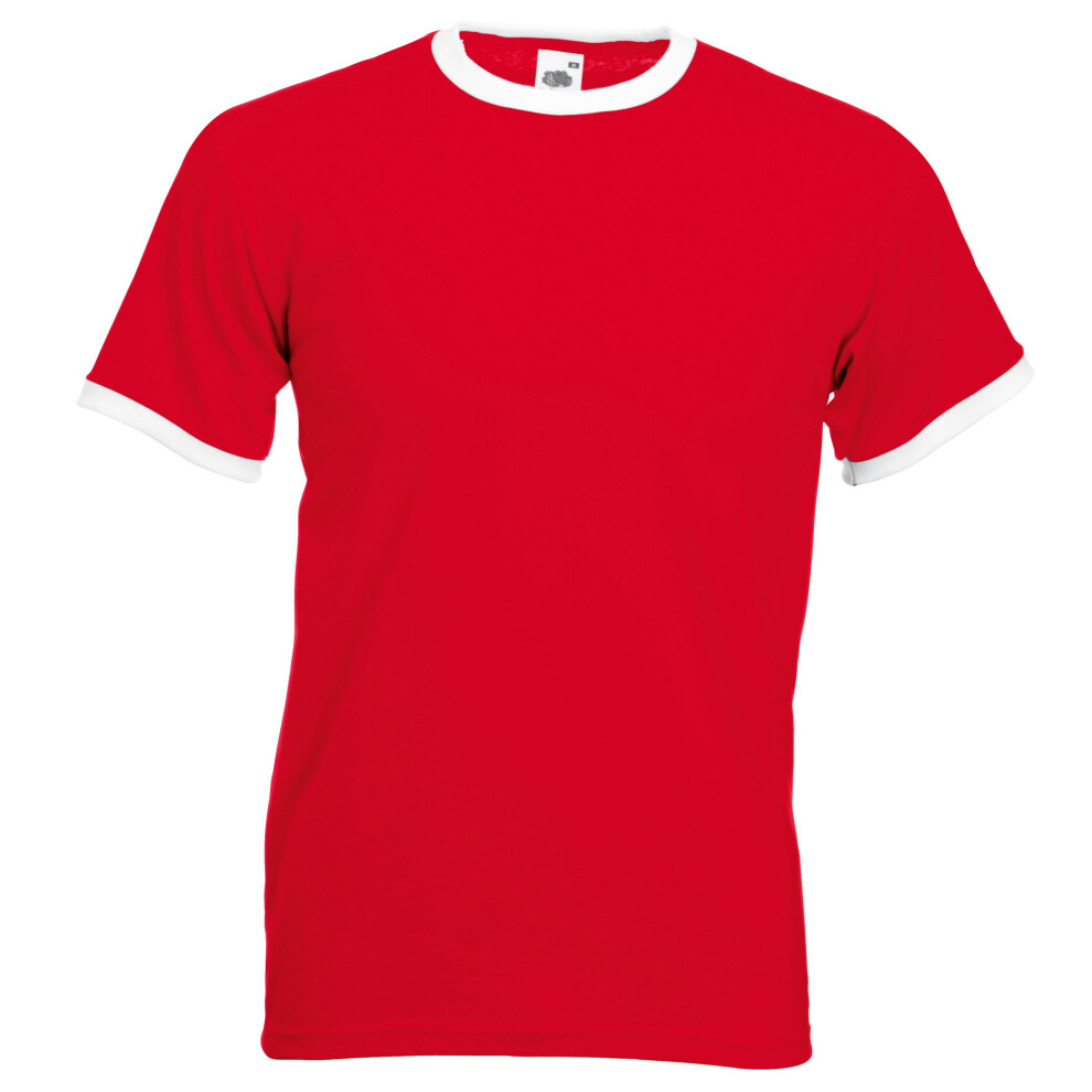 (M, Red/White) Fruit Of The Loom Mens Ringer Short Sleeve T-Shirt