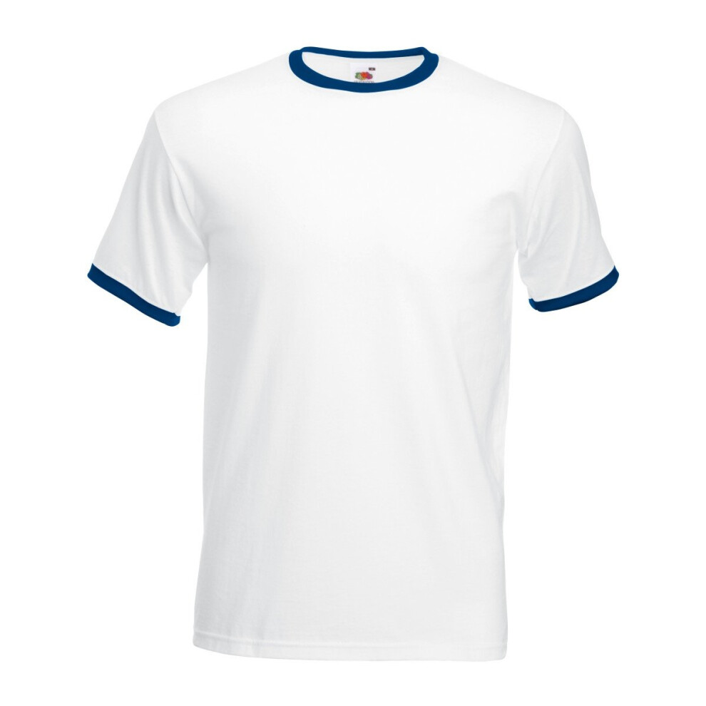 (S, White/Navy) Fruit Of The Loom Mens Ringer Short Sleeve T-Shirt