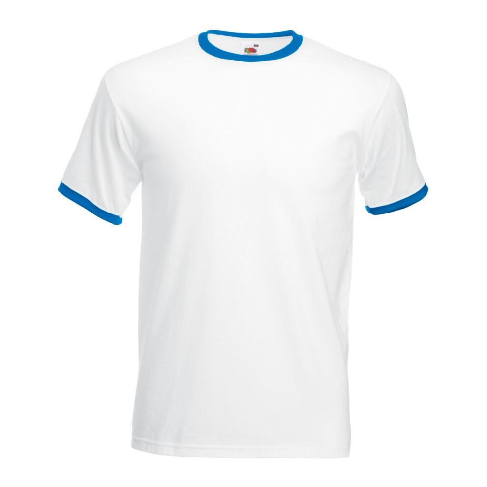 (L, White/Royal Blue) Fruit Of The Loom Mens Ringer Short Sleeve T-Shirt