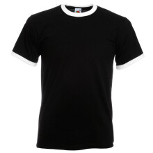 (L, Black/White) Fruit Of The Loom Mens Ringer Short Sleeve T-Shirt