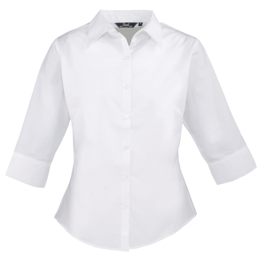 3 4 Sleeve Poplin Blouse Plain Work Shirt