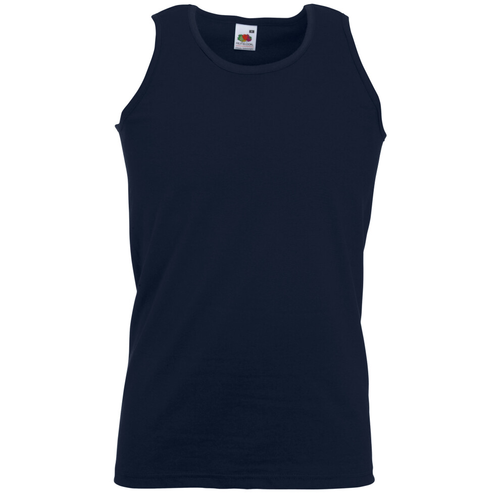 (L, Deep Navy) Fruit Of The Loom Mens Athletic Sleeveless Vest / Tank Top