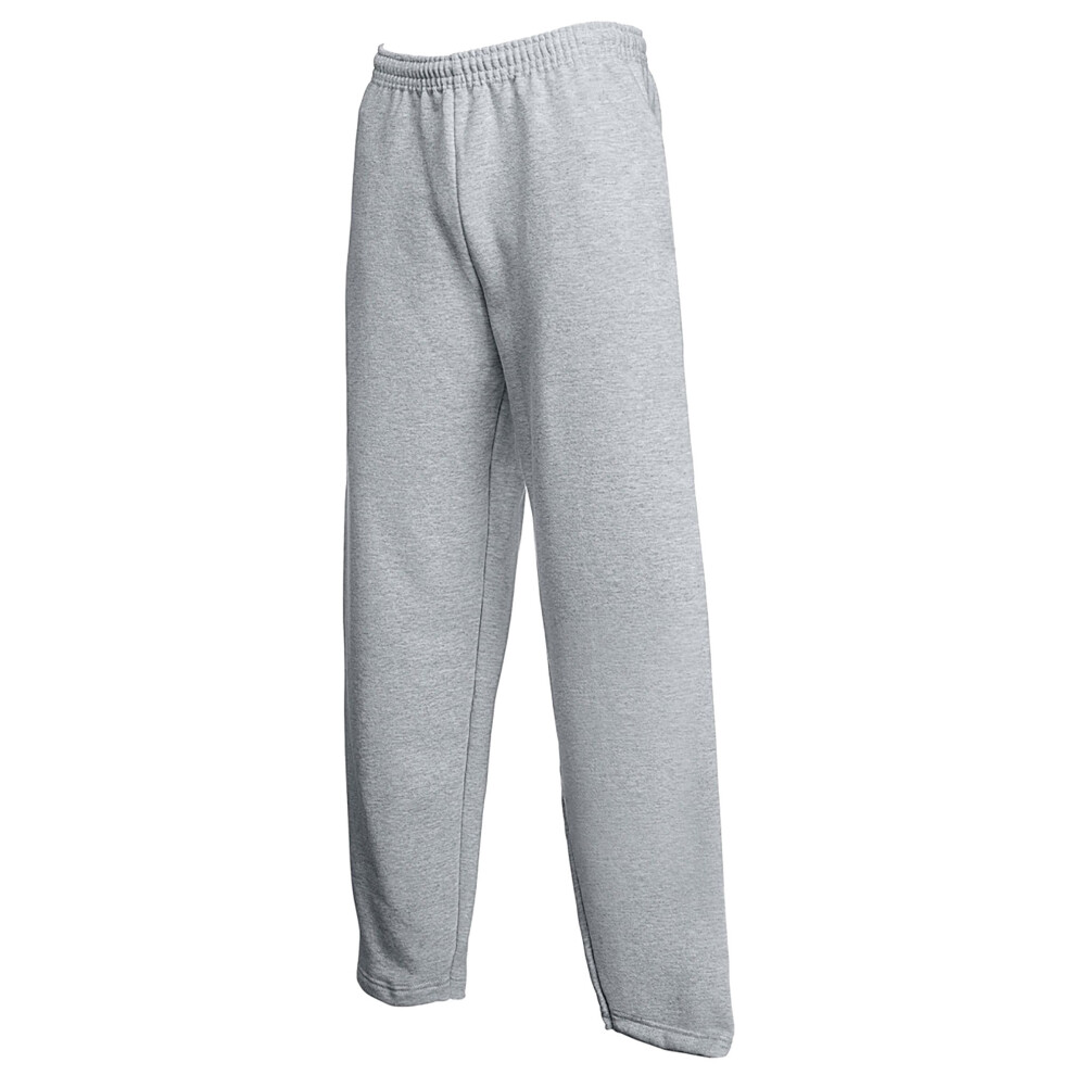 (L, Heather Grey) Fruit Of The Loom Mens Open Hem Jog Pants / Jogging Bottoms