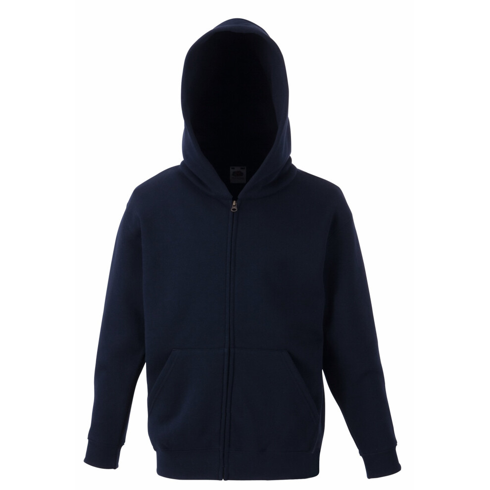 (7-8, Deep Navy) Fruit Of The Loom Kids Unisex Premium 70/30 Hooded Sweatshirt / Hoodie