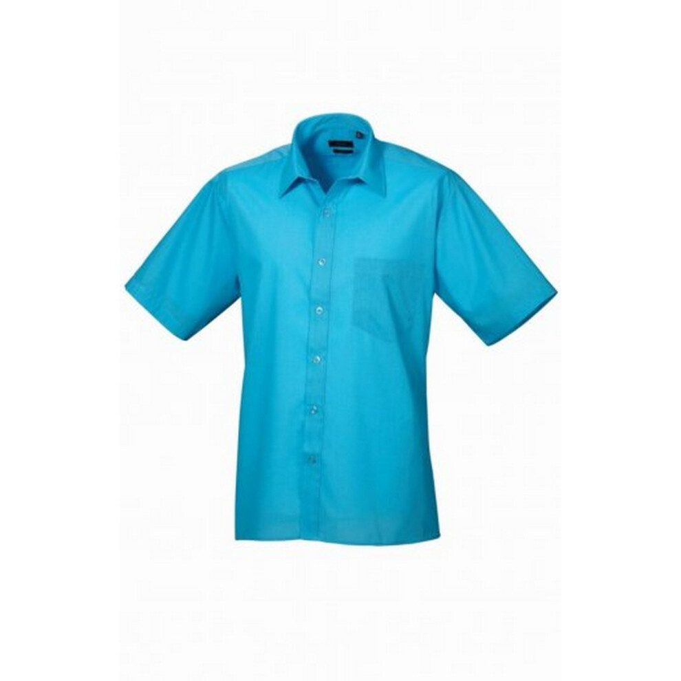 (23, Turquoise) Premier Mens Short Sleeve Poplin Shirt