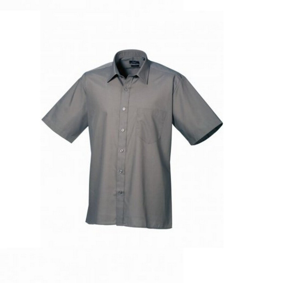 (20, Dark Grey) Premier Mens Short Sleeve Poplin Shirt