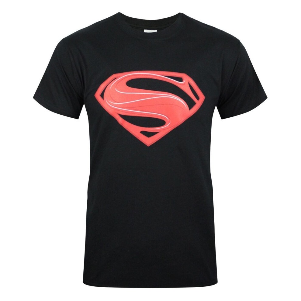 Superman (S, ) Official Mens Man Of Steel Red Logo T-Shirt Black