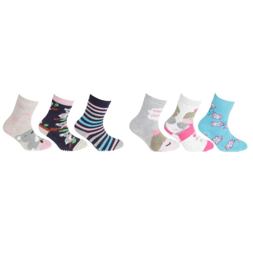 6-8.5 Child UK, Navy/Beige/Pink) FLOSO Childrens Girls Cotton Rich Gripper  Socks (3 Pairs) on OnBuy