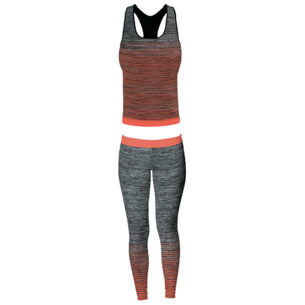 (UK 8-14, Black/Orange) Sport Zone Women's Vest Top & Leggings Set