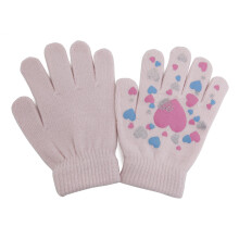 (Up to 12 years, Baby Pink) Girls Fun Winter Magic Gloves With Rubber Print