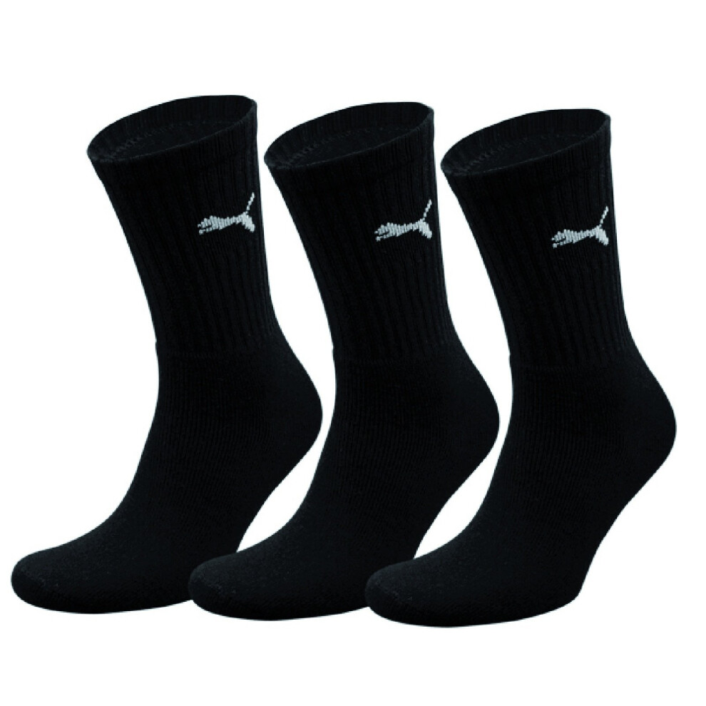 (6-8 UK, Black) Puma Crew Sport Socks 3 Pair Pack / Mens Socks